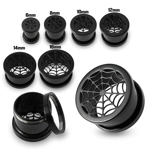 Blackline Spider Web Screw Fit Flesh Tunnel - Monster Piercing