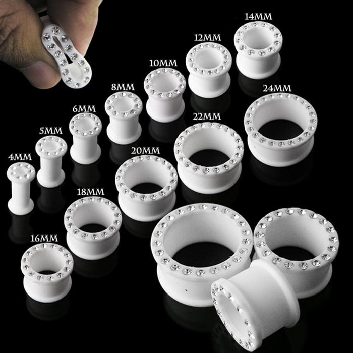 Multi Jeweled Milk White Silicone Ear Plug - Monster Piercing