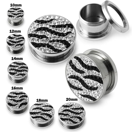 Zebra Crystal Screw Fit Flesh External Tunnel - Monster Piercing