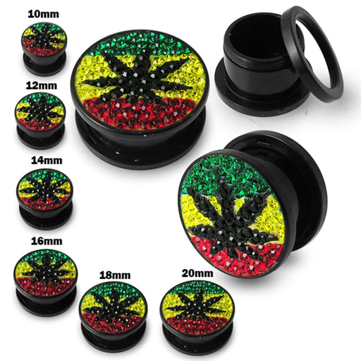 Rasta Marijuana Crystal stone UV Flesh Tunnel - Monster Piercing