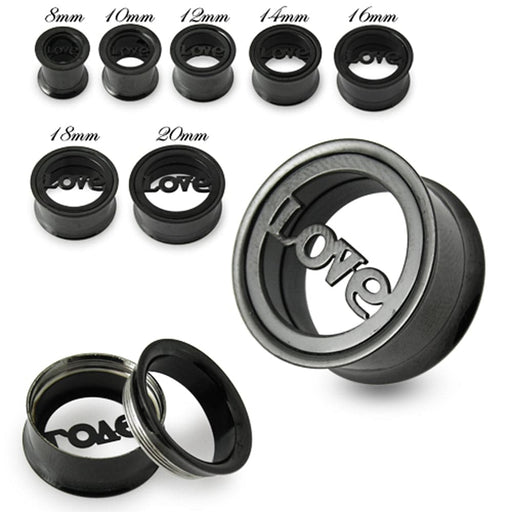 Black Love Plate Top Screw Fit Flesh Tunnel - Monster Piercing