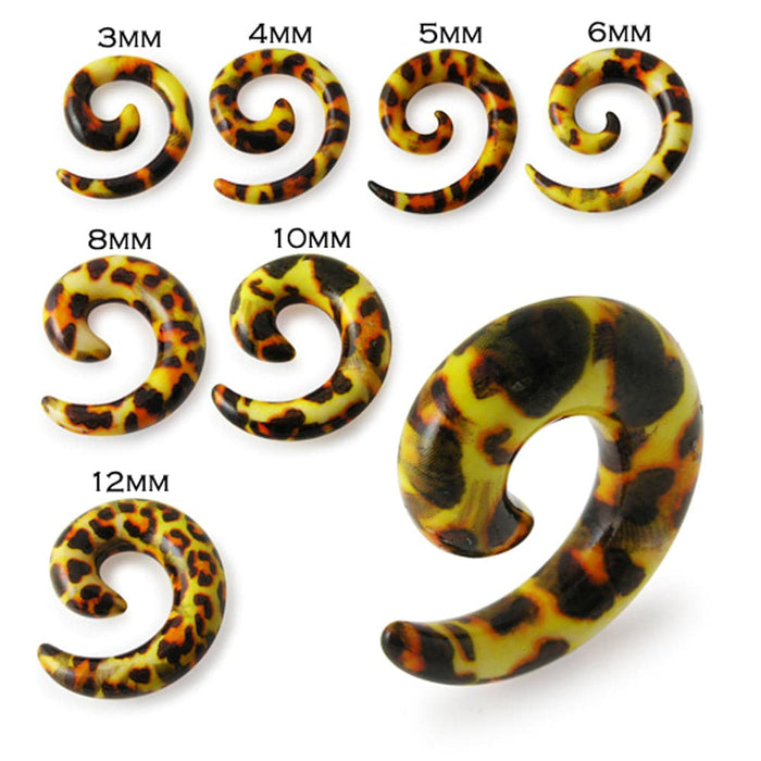 Cheetah Print Acrylic Spiral Twist Flesh Tunnel Expander - Monster Piercing