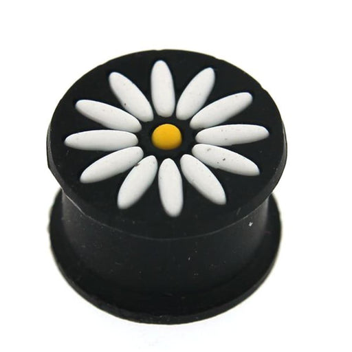 Embossed White Flower Black Silicone Ear Plug - Monster Piercing