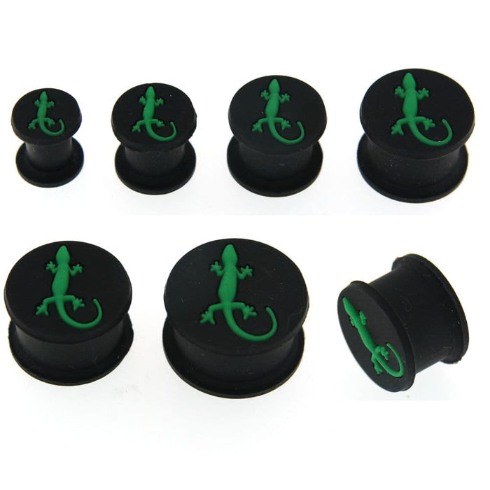 Embossed Green Gecko Black Silicone Ear Plug - Monster Piercing