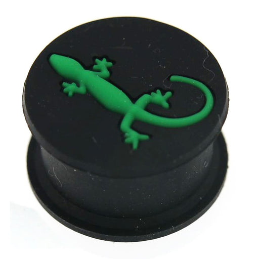 Embossed Green Gecko Black Silicone Ear Plug - Monster Piercing