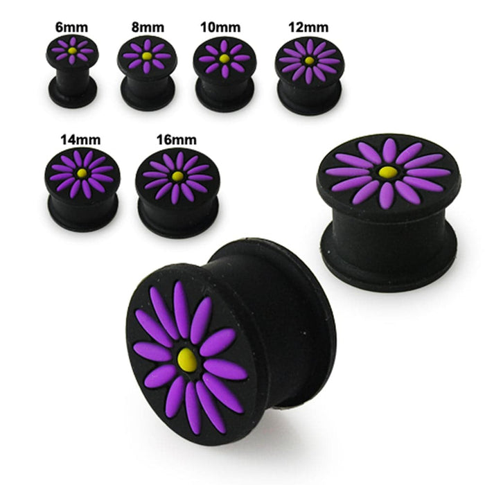 Embossed Purple Flower Silicone Ear Plug - Monster Piercing