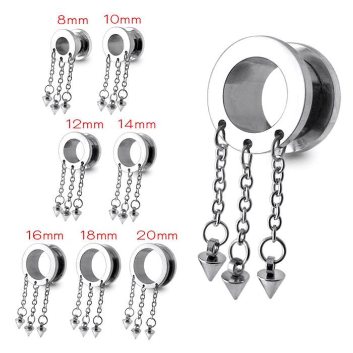 SS Screw Fit Flesh Tunnel with Dangling Cones - Monster Piercing