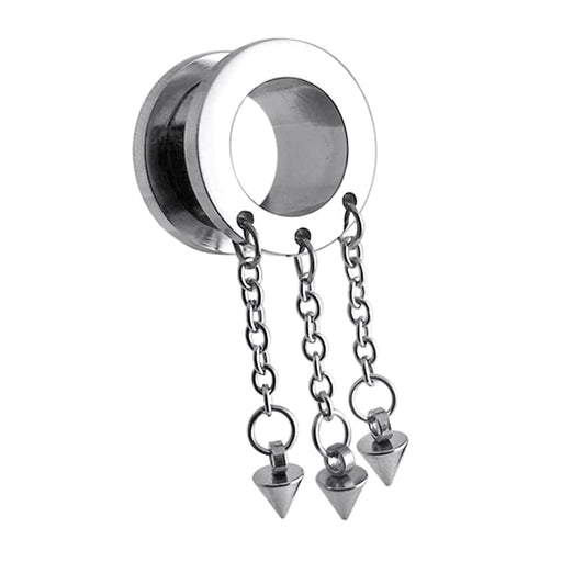 SS Screw Fit Flesh Tunnel with Dangling Cones - Monster Piercing