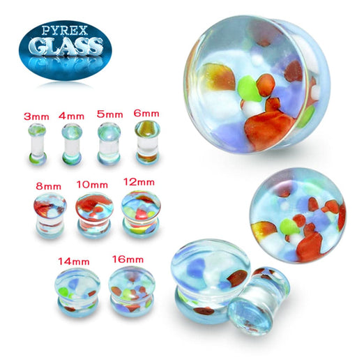 Multi Colour Pebble Pyrex Glass Ear Plug - Monster Piercing