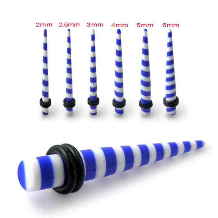 Blue Stripe Straight Ear Expander - Monster Piercing