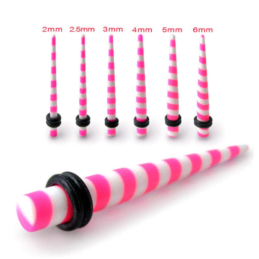 Pink Stripe Straight Ear Expander - Monster Piercing