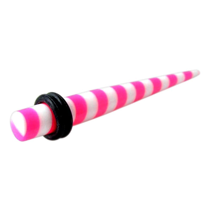 Pink Stripe Straight Ear Expander - Monster Piercing