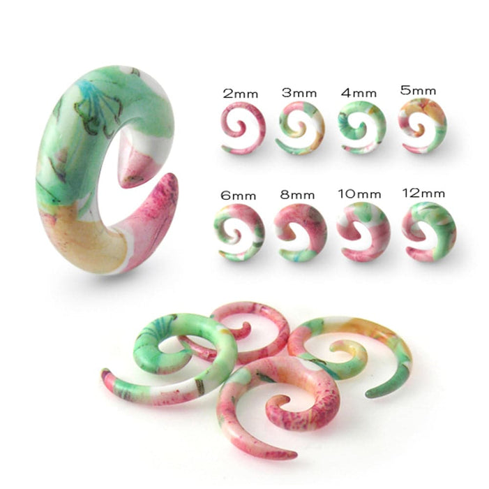 Pastel Flowers UV Acrylic Spiral Ear Taper - Monster Piercing