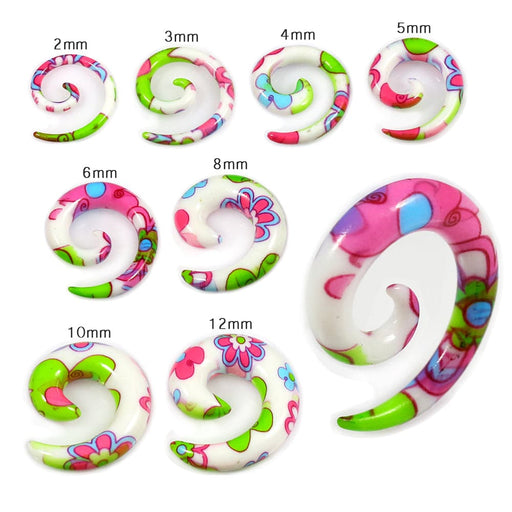 Floral Print UV Acrylic Spiral Ear Taper - Monster Piercing