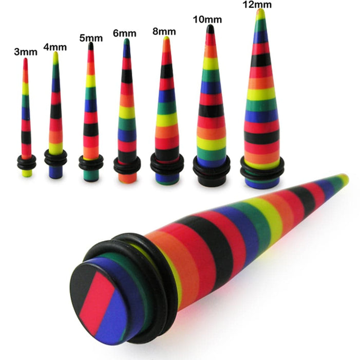 Rainbow Stripes Straight Ear Expander - Monster Piercing