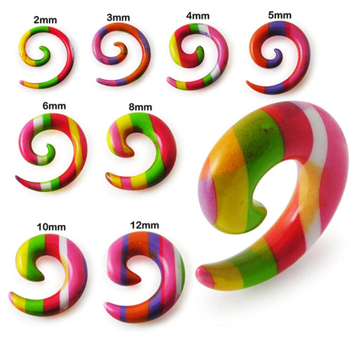 Rainbow Print UV Acrylic Spiral Ear Taper - Monster Piercing