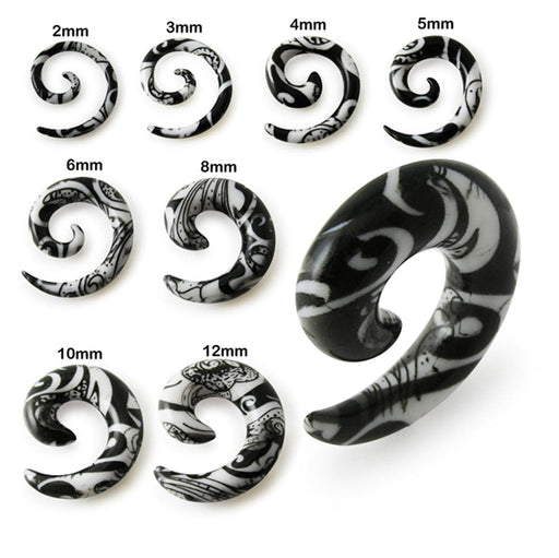 B&W UV Acrylic Spiral Ear Taper - Monster Piercing