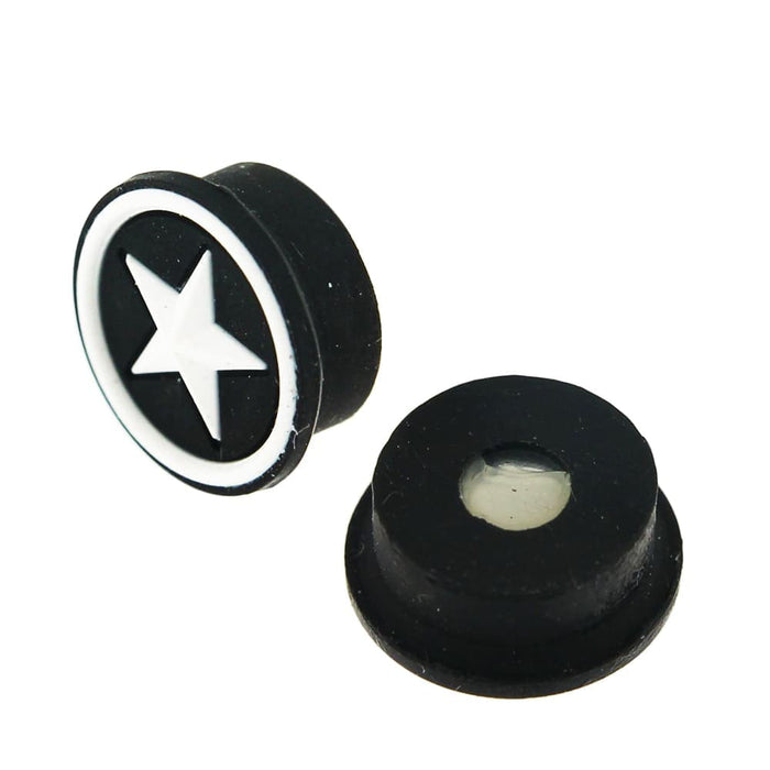 Embossed White Star in Black Silicone Magnetic Ear Plug - Monster Piercing