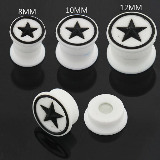 Embossed Black Star in White Silicone Magnetic Ear Plug - Monster Piercing