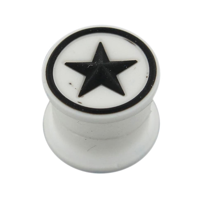 Embossed Black Star in White Silicone Magnetic Ear Plug - Monster Piercing