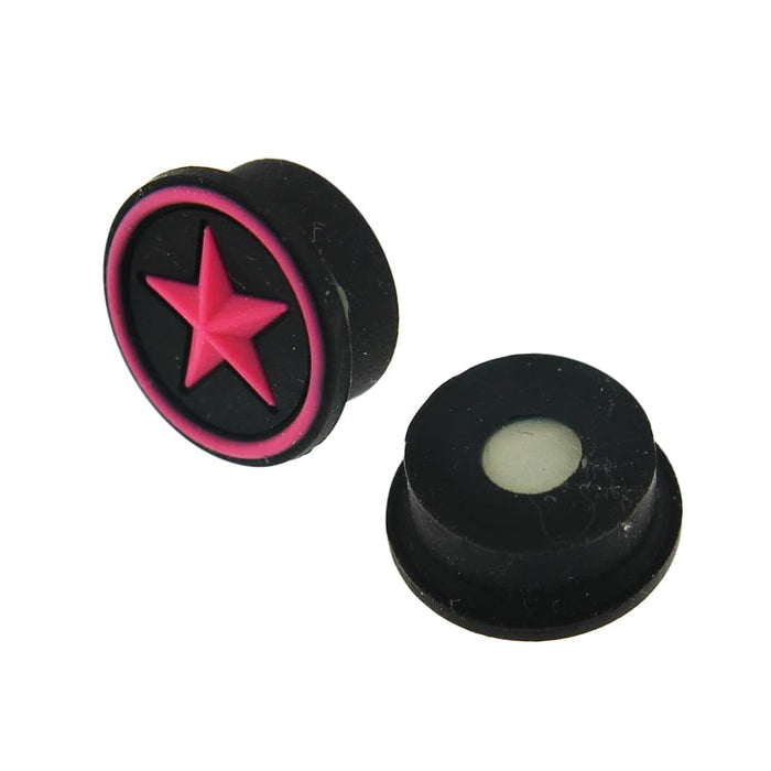 Embossed Fuchsia Star in Black Silicone Magnetic Ear Plug - Monster Piercing