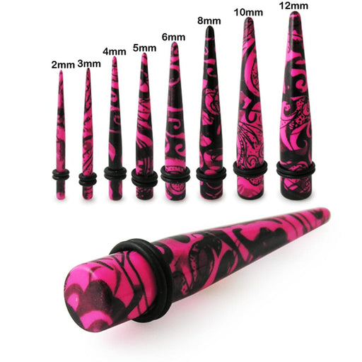 Pink & Black Swirls Straight UV Ear Taper - Monster Piercing