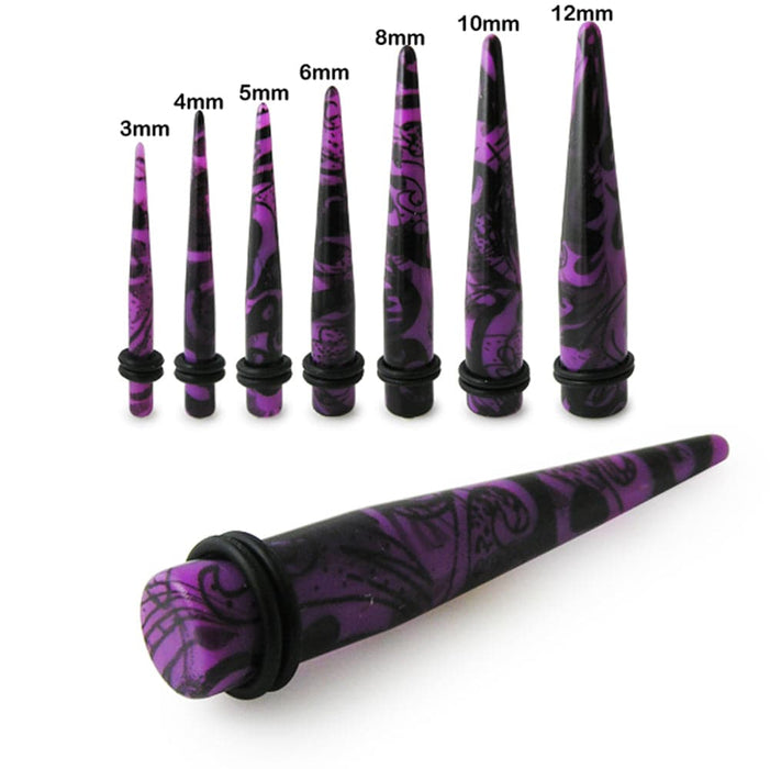 Purple & Black Swirls Straight UV Ear Taper - Monster Piercing