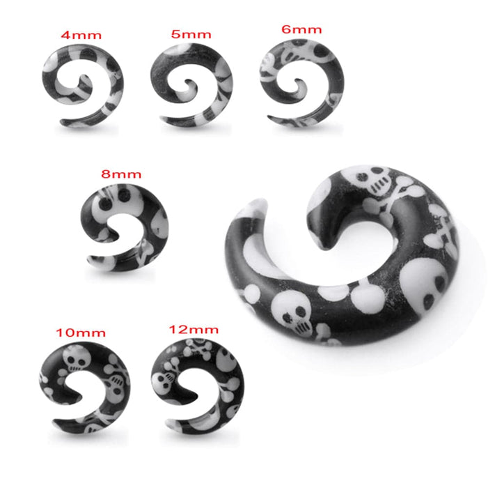 Skull Print UV Acrylic Spiral Ear Taper - Monster Piercing