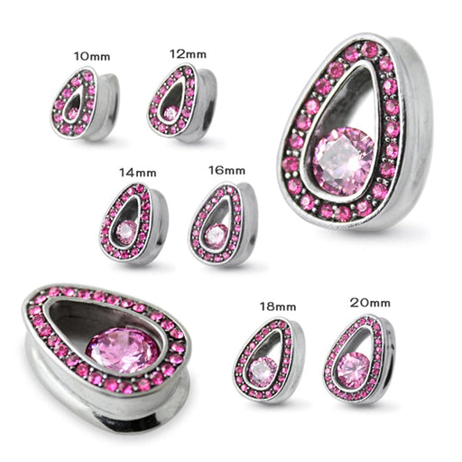 Pink Jewelled Tear Drop Ear Plug - Monster Piercing