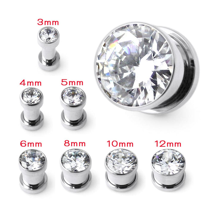 SS CZ Bezel Set Screw Flesh Tunnels - Monster Piercing