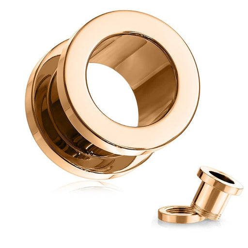 Rose Gold Plated External Screw Fit Ear Flesh Tunnel - Monster Piercing