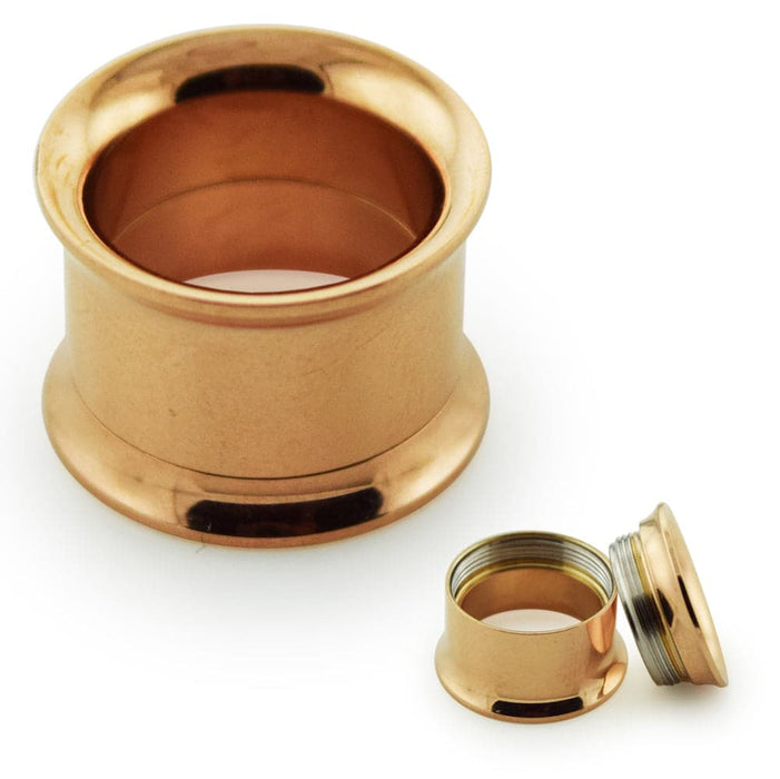 Rose Gold Plated Internal Screw Fit Ear Flesh Tunnel - Monster Piercing