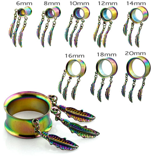 Rainbow Dangling Flower Leaf in Screw Flesh Tunnels - Monster Piercing