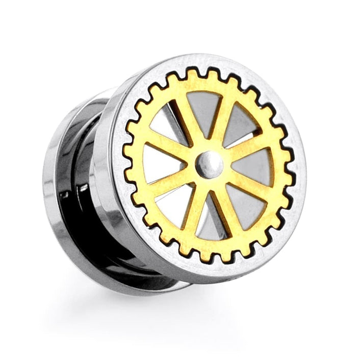 PVD Gold Plated Single Cog Mirror Polished Flesh Tunnels - Monster Piercing