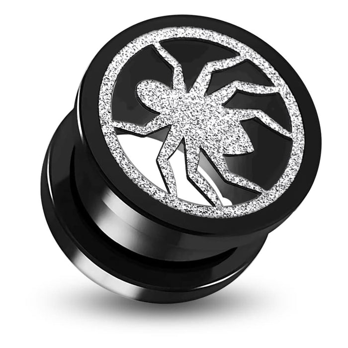 PVD Black Plated with Steel Matt Spider Motive Flesh Tunnels - Monster Piercing