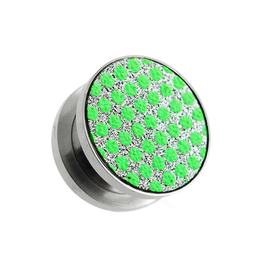 Green Polka Dots on Glitter Flesh Tunnels - Monster Piercing