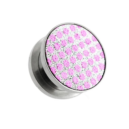 Pink Polka Dots on Glitter Flesh Tunnels - Monster Piercing