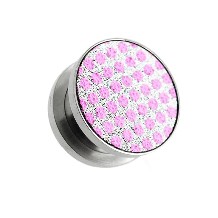 Pink Polka Dots on Glitter Flesh Tunnels - Monster Piercing