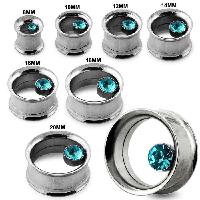 Single Crystal Stone In Bezel Set Ear Gauges Tunnel - Monster Piercing