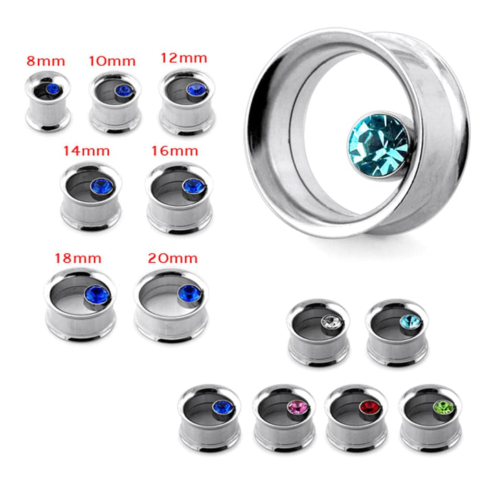 Single Crystal Stone In Bezel Set Ear Gauges Tunnel - Monster Piercing