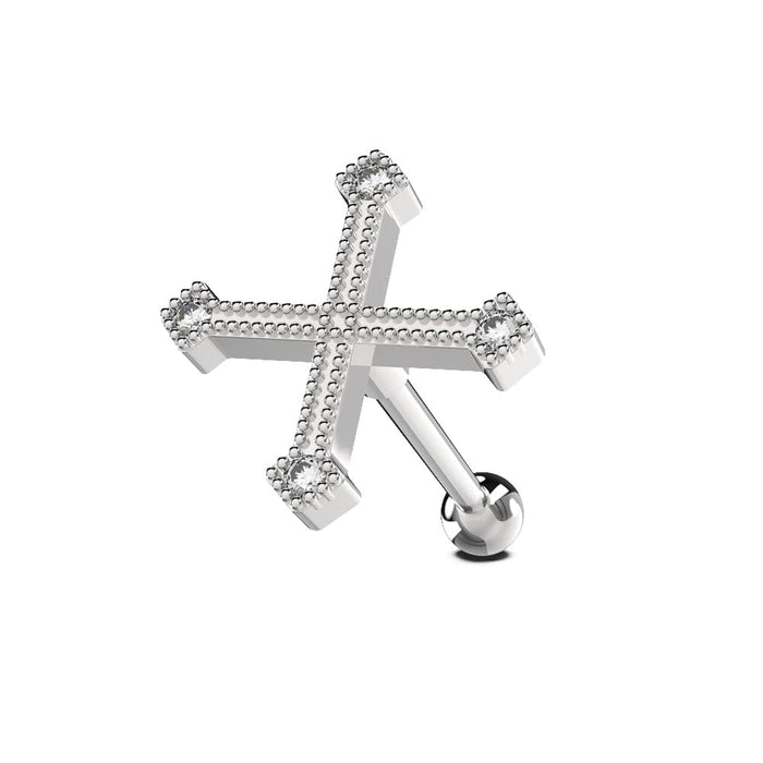 Micro Setting Jeweled Irish Cross Tragus Piercing - Monster Piercing