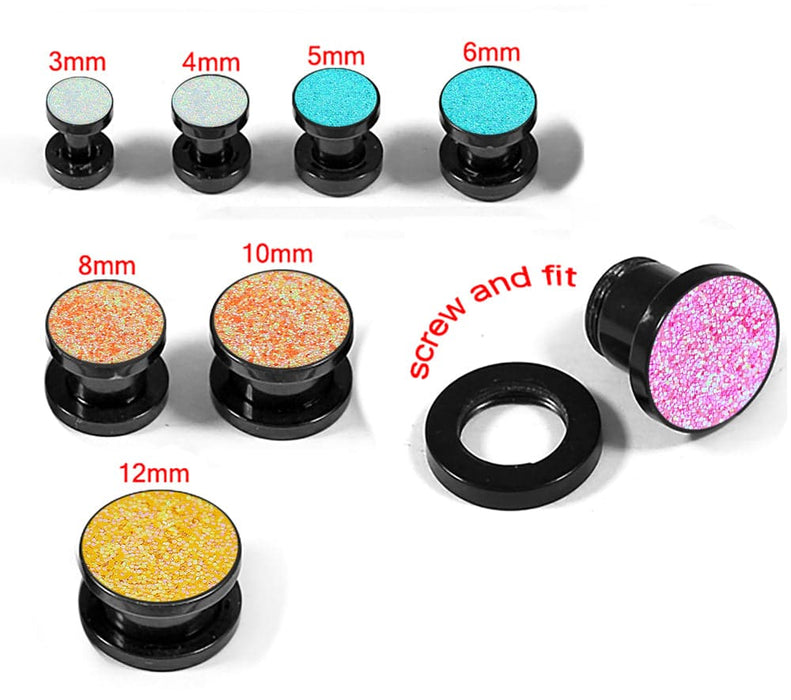 Acrylic Black Glittering Screw Fit Flesh Tunnel - Monster Piercing