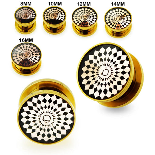 Gold PVD Plated Cut-Out Jewel Screw Fit Flesh Tunnel - Monster Piercing