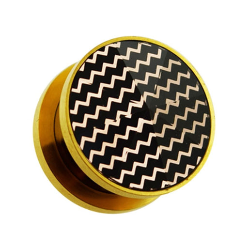 Gold PVD Plated Cut-Out ZigZag Screw Fit Flesh Tunnel - Monster Piercing