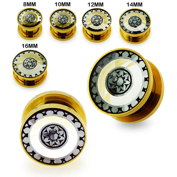 Gold PVD Plated Cut-Out Flower Screw Fit Flesh Tunnel - Monster Piercing