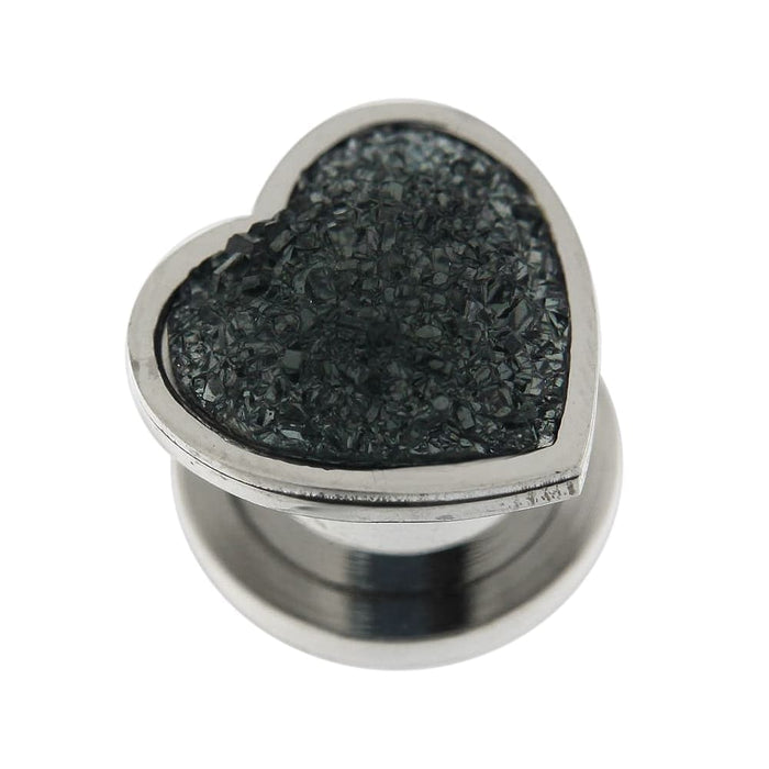 Glittering Jet Hematite Heart Surgical Steel Flesh Tunnel - Monster Piercing