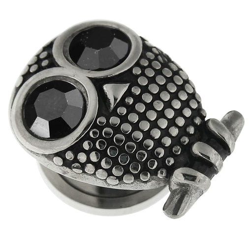 Surgical Steel Owl with Black CZ Eye Flesh Tunnel - Monster Piercing