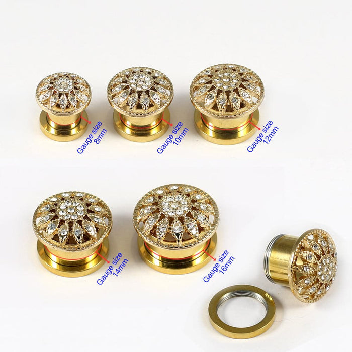 Gold PVD Plated Micro Jeweled Ear Flesh Tunnel - Monster Piercing