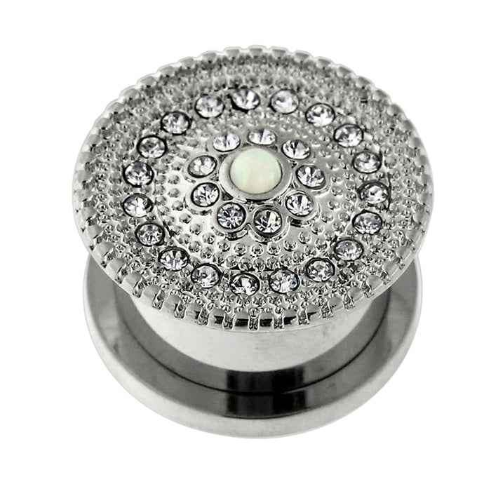 Surgical Steel Micro Jeweled CZ with Center Opal Stone Flesh Tunnel - Monster Piercing