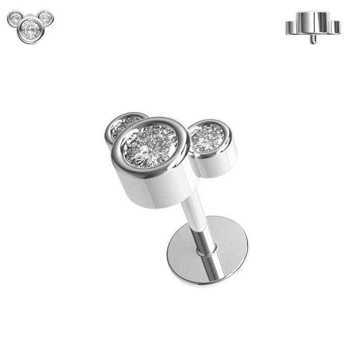 Jeweled Bear Internally Threaded Screw Fit Labret Stud - 16G Flat Back Stud - Monster Piercing